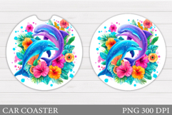 Dolphins Car Coaster Design. Flowers Car Coaster Sublimation Product Image 1