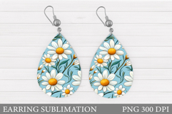 Daisy Flowers Earring Sublimation. Flowers Teardrop Earring Product Image 1