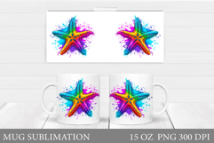Rainbow Starfish Mug Design. Colorful Starfish Sublimation Product Image 1