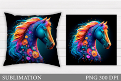 Horse Pillow Sublimation. Horse Flowers Pillow Design Product Image 1