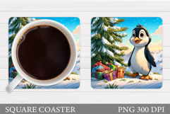 Christmas Penguin Coaster. Christmas Coaster Sublimation Product Image 1