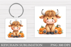 Fall Cow Keychain Design. Fall Keychain Sublimation Product Image 1