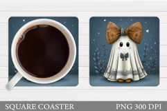 Cute Ghost Coaster Design. Cute Halloween Sublimation Product Image 1