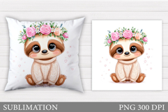 Cute Sloth Pillow Sublimation. Cute Sloth Sublimation Product Image 1
