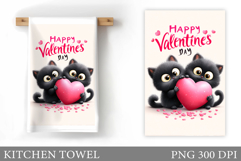 Valentines Cat Kitchen Towel. Valentines Kitchen Towel Product Image 1