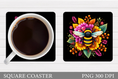 Bee Coaster Sublimation. Bee Flowers Coaster Design Product Image 1