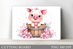 Cute Pig Cutting Board. Pig Flowers Cutting Board Product Image 1