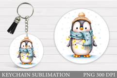 Cute Penguin Keychain Design. Christmas Keychain Sublimation Product Image 1