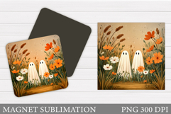 Cute Ghost Magnet Design. Halloween Magnet Sublimation Product Image 1
