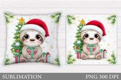 Christmas Sloth Pillow Design. Christmas Pillow Sublimation Product Image 1