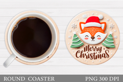 Christmas Fox Coaster. Christmas Coaster Sublimation Product Image 1