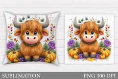 Fall Cow Pillow Sublimation. Fall Cow Sublimation Product Image 1
