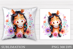 Horse Pillow Sublimation. Horse Flowers Pillow Design Product Image 1