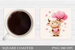 Yarn Cow Coaster Design. Valentines Coaster Sublimation Product Image 1