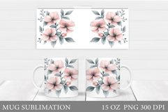 Flowers Mug Sublimation. Floral Mug Wrap Design Product Image 1