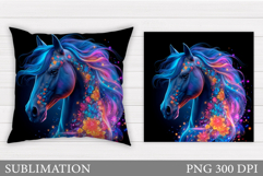 Horse Pillow Sublimation. Horse Flowers Pillow Design Product Image 1