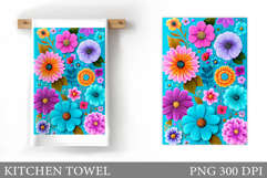 Flowers Kitchen Towel. Floral Kitchen Towel Sublimation Product Image 1