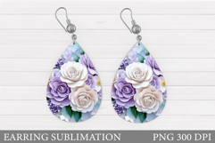 Roses Teardrop Earring Design. Roses Earring Sublimation Product Image 1