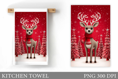 Reindeer Kitchen Towel. Christmas Kitchen Towel Design Product Image 1