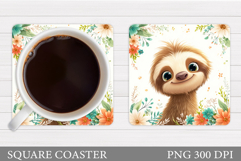 Cute Sloth Coaster. Sloth Flowers Coaster Sublimation Product Image 1