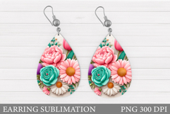 Flowers Earring Sublimation. Flowers Teardrop Earring Product Image 1