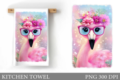 Flamingo Kitchen Towel Design. Flamingo Sublimation Product Image 1