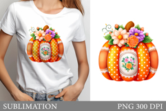 Floral Pumpkin T-Shirt Design. Fall Pumpkin Sublimation Product Image 1
