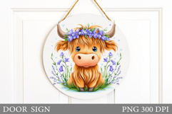 Highland Cow Door Sign. Cow Flowers Door Sign Design Product Image 1