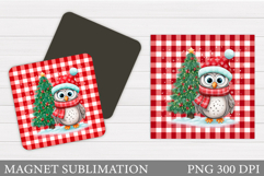 Christmas Owl Magnet Design. Christmas Magnet Sublimation Product Image 1