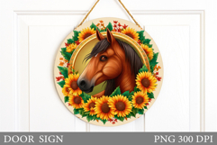 Horse Door Sign Sublimation. Horse Flowers Door Sign Design Product Image 1