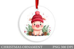 Cute Pig Christmas Ornament. Christmas Ornament Sublimation Product Image 1