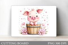 Cute Pig Cutting Board. Pig Flowers Cutting Board Product Image 1