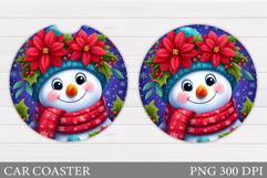 Cute Snowman Car Coaster. Christmas Car Coaster Sublimation Product Image 1