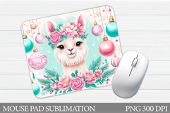 Cute Lama Mouse Pad Design. Christmas Mouse Pad Sublimation Product Image 1