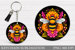 Bee Keychain Design. Bee Flowers Sublimation Product Image 1