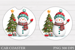 Cute Snowman Car Coaster. Christmas Car Coaster Sublimation Product Image 1