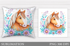 Cute Horse Pillow Sublimation. Horse Flowers Pillow Design Product Image 1