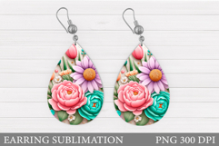 Floral Earring Sublimation. Flowers Earring Design Product Image 1