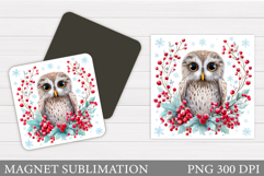 Christmas Owl Magnet Design. Christmas Magnet Sublimation Product Image 1