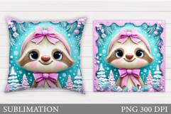 Christmas Sloth Pillow Design. Christmas Pillow Sublimation Product Image 1