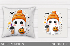 Cute Ghost Pillow Design. Cute Ghost Sublimation Product Image 1