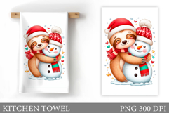 Cute Sloth Kitchen Towel. Snowman Kitchen Towel Design Product Image 1
