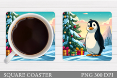 Christmas Penguin Coaster. Cute Penguin Sublimation Product Image 1