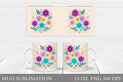 Floral Mug Wrap Design. Flowers Mug Sublimation Product Image 1
