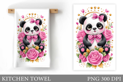 Cute Panda Kitchen Towel. Panda Flowers Kitchen Towel Design Product Image 1