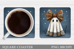 Cute Ghost Coaster Design. Cute Halloween Sublimation Product Image 1