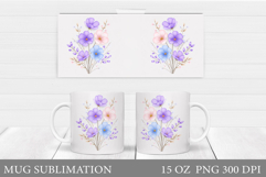 Wildflowers Mug Sublimation. Flowers Mug Wrap Design Product Image 1