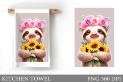 Cute Sloth Kitchen Towel Design. Cute Sloth Sublimation Product Image 1
