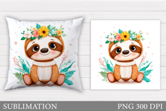Cute Sloth Pillow Sublimation. Cute Sloth Sublimation Product Image 1