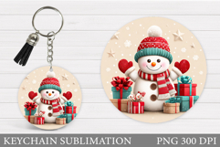 Cute Snowman Keychain Sublimation. Christmas Keychain Design Product Image 1